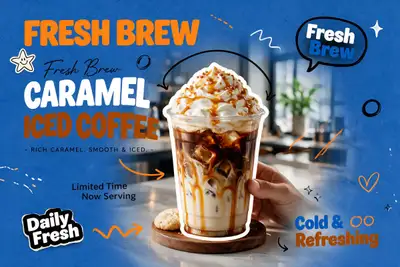 Cafe drink ad poster prompt with auto product colors
