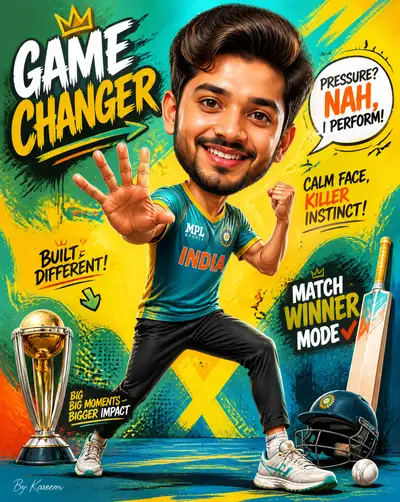 Gen-Z caricature poster with exaggerated proportions and comic typography