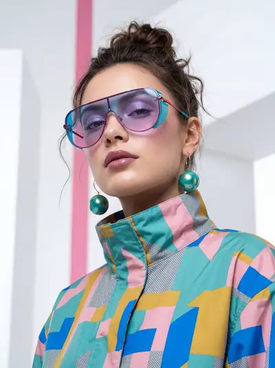 High-fashion portrait with iridescent avant-garde sunglasses