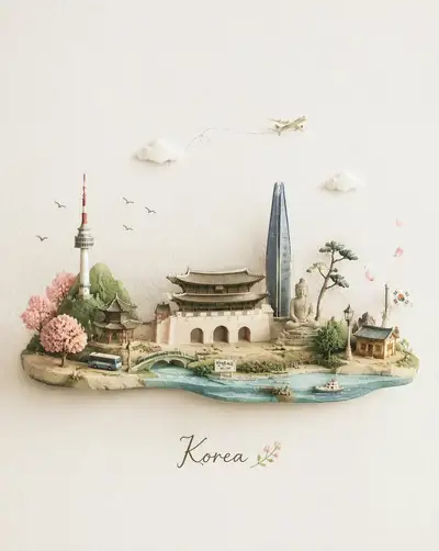 Miniature 3D Travel Diorama Postcard Prompt