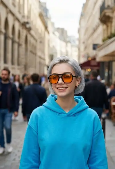 Candid street fashion portrait in the style of Scott Schuman