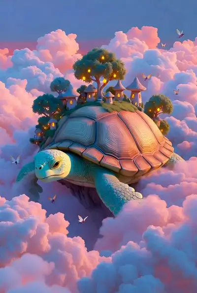 Floating Turtle Island Painting
