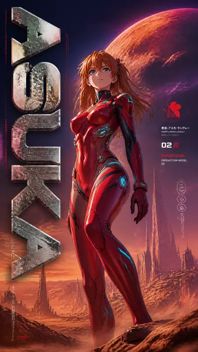 Collector edition sci-fi poster of Asuka on an alien planet