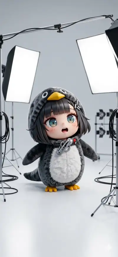3D Chibi Girl in Penguin Onesie Studio