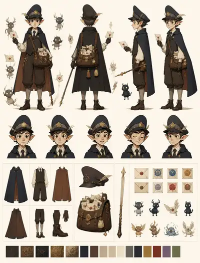 Conceito de herói Carteiro Entre Mundos ao estilo Over the Garden Wall