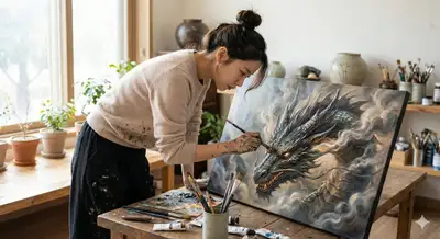 Cinematic Korean Artist Painting Dragon