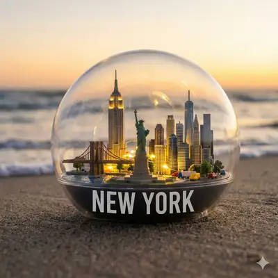 Miniature City in a Capsule on a Beach