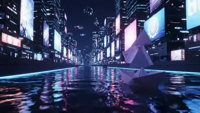 Neon Canal Paper Boat Cinematic Prompt