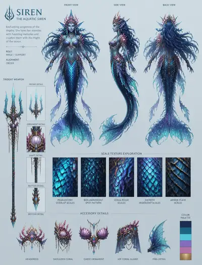 Mermaid Siren character sheet prompt