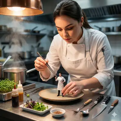 Cinematic Miniature Chef Plating Scene