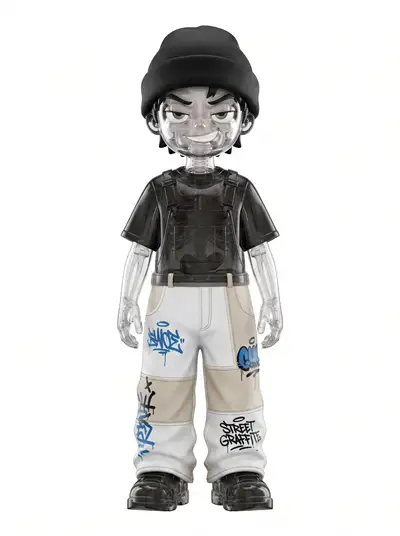 Pop Mart-style resin blind box figure of a trendy Gen Z boy