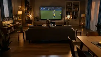 AI football commercial where a player steps out of the TV, made with Kling 3.0