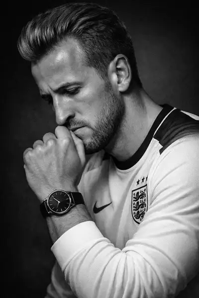 Black and white editorial portrait with jersey and luxury watch
