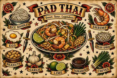 Un plat transformé en planche de flash tattoo américain vintage