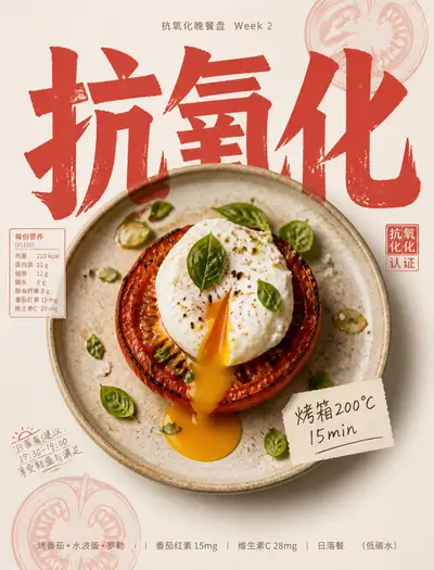 Roasted Tomato and Poached Egg Food Poster With Chinese Typography