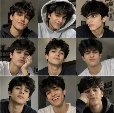 3x3 Grid Casual Selfie Collage of Young Man