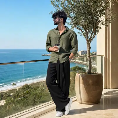 Luxury Fashion Portrait on Oceanfront Balcony
