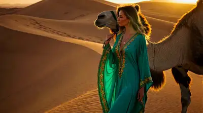 Ensaio Editorial de Alta Moda no Deserto com Camelo