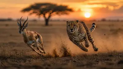 Cheetah Pursuit at Golden Hour