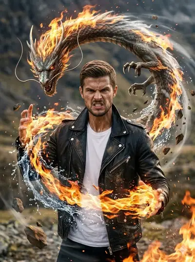 Retrato de energía elemental de dragón a partir de una foto de referencia