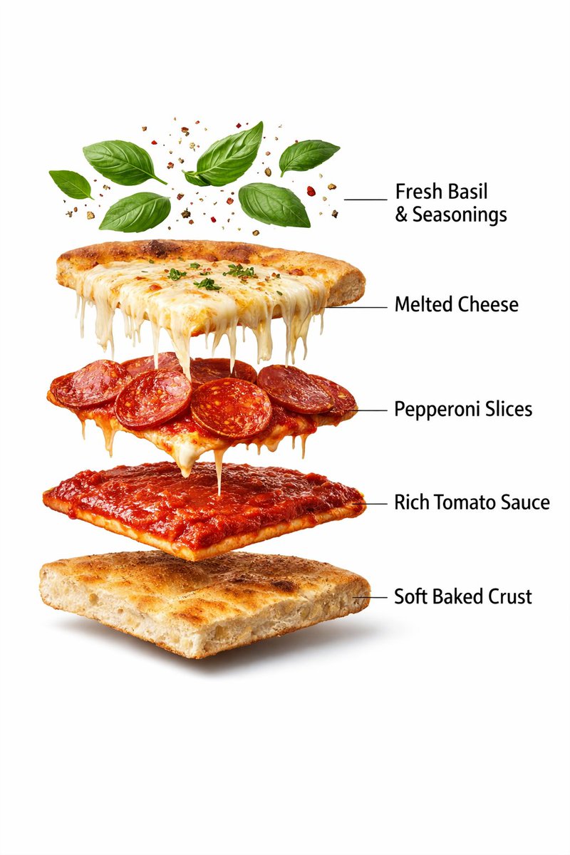 Spinning Pizza Slice with Exploded Ingredients Video