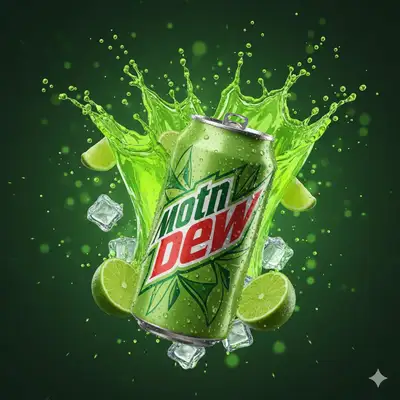 Exploding soda can with neon green liquid burst