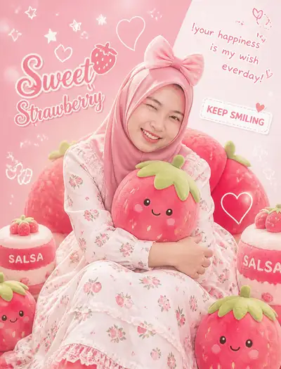 Cute strawberry kawaii portrait poster prompt