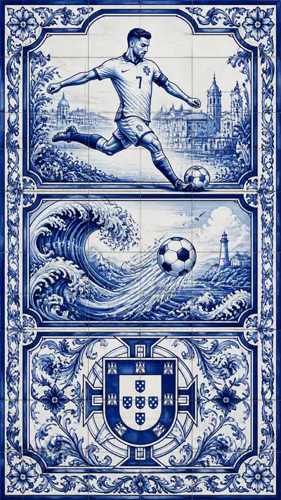 Portugal azulejo tile-art football collage