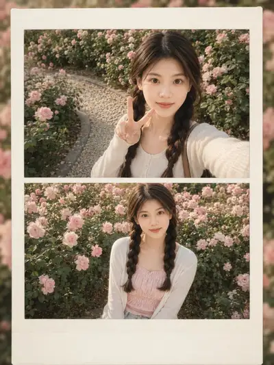 Vintage Polaroid Rose Garden Portrait Collage