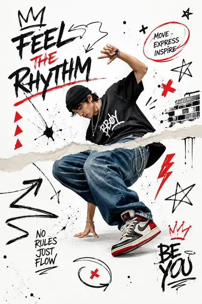 Póster streetwear grunge Y2K con tipografía de grafiti