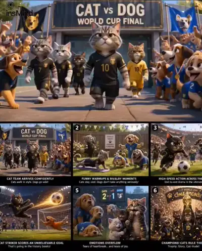 Cat vs Dog World Cup Pixar-Style Animated Short Film Prompt