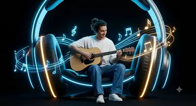 Futuristic Headphone Lounge Guitarist