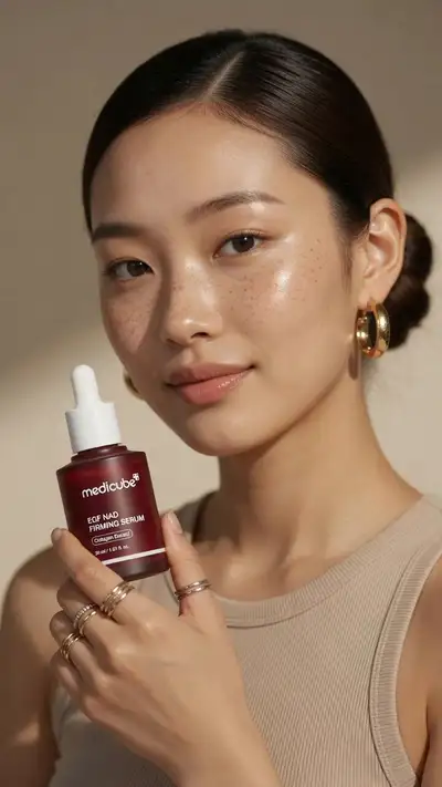 手持精华液瓶的韩妆产品肖像