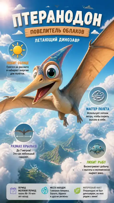 Cute Pixar style pteranodon sky ruler infographic