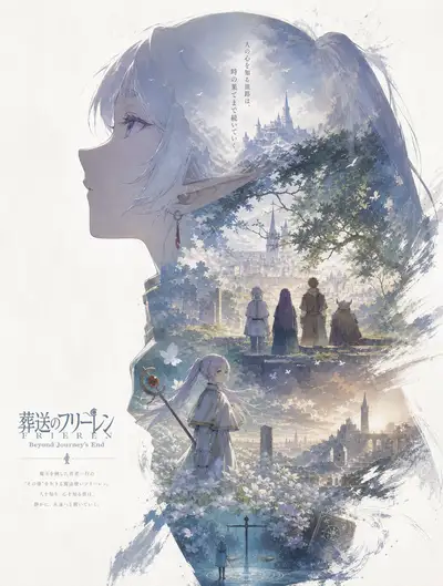 Frieren silhouette narrative anime poster
