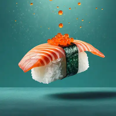 Sushi flotando en el aire Teal minimalista