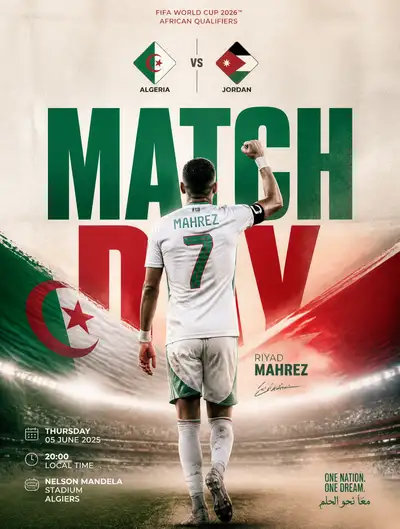 Riyad Mahrez Algeria match day sports poster