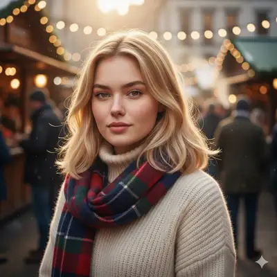 Winter-Markt-Porträt zur goldenen Stunde mit Gesichtsreferenz