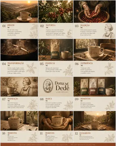 Artisanal coffee brand pitch deck storyboard grid