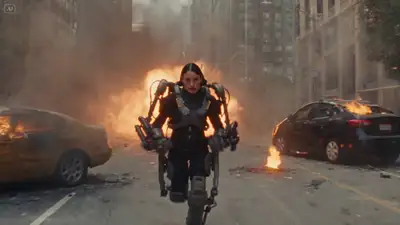 Film d'action photoréaliste avec une héroïne en combinaison de combat