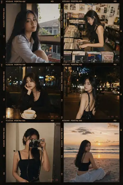 印尼女性六格复古胶片照片拼贴
