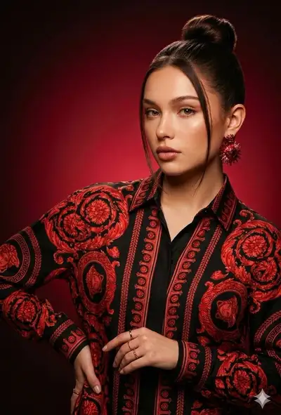High-Fashion Editorial Portrait with Baroque Silk Shirt