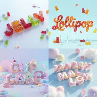 3D candy-textured word render with cinematic ray-traced lighting