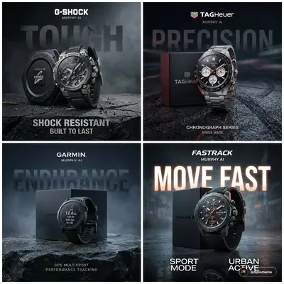 Commercial watch advertisements for TAG Heuer, G-Shock, Garmin and Fastrack
