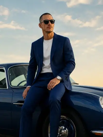 Billionaire Style Luxury Portrait on a Vintage Sports Car