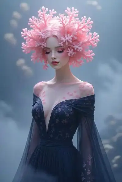 Abstract Coral Texture Person in Misty Atmosphere