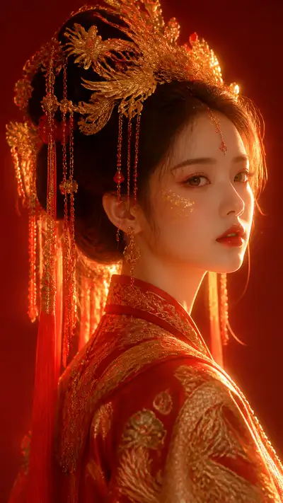 Ancient Chinese Bride Illustration With Phoenix Hair Crown