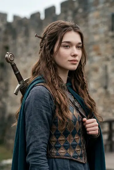 Medieval Warrior Woman Action Portrait