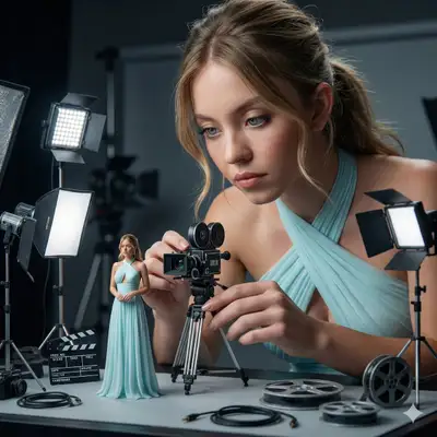 Une femme dirigeant un plateau de tournage miniature d'elle-même