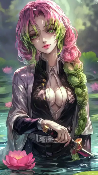 Mitsuri Kanroji in a Pond - Anime Art Prompt